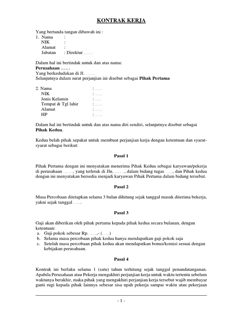 Detail Contoh Kontrak Kerja Karyawan Nomer 34