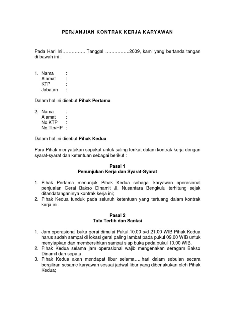 Detail Contoh Kontrak Kerja Karyawan Nomer 8