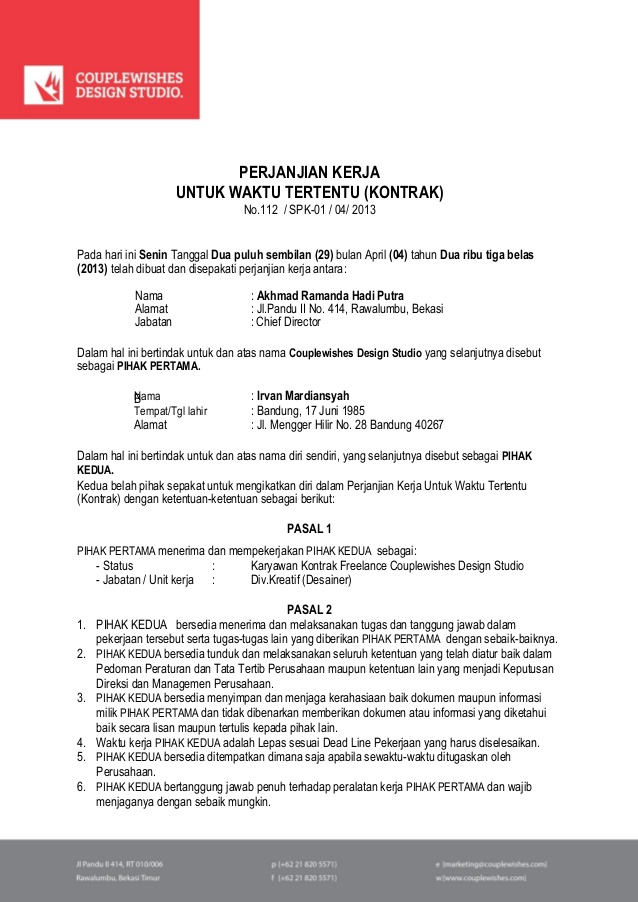 Detail Contoh Kontrak Kerja Karyawan Doc Nomer 43