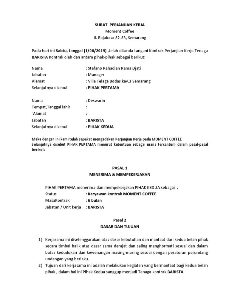 Detail Contoh Kontrak Kerja Karyawan Restoran Nomer 8