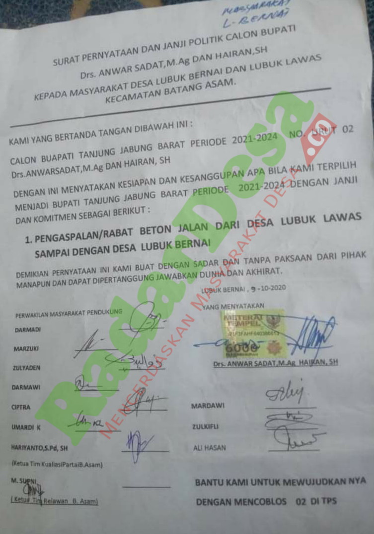Detail Contoh Kontrak Politik Calon Bupati Nomer 5