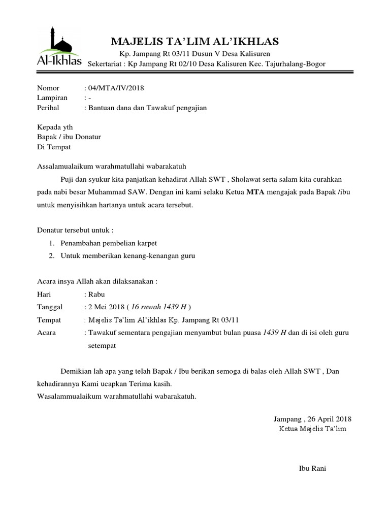 Detail Contoh Kop Surat Majelis Taklim Nomer 4