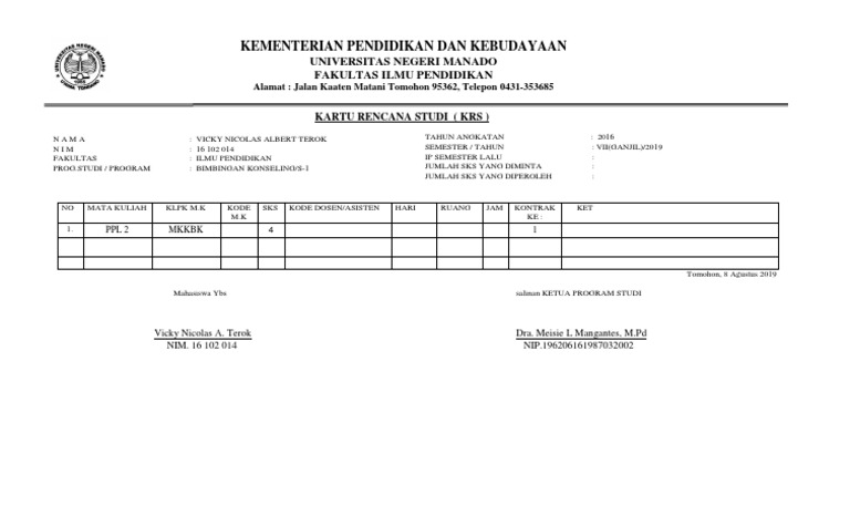 Detail Contoh Krs Mahasiswa Nomer 4