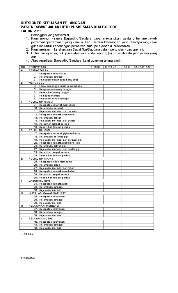 Detail Contoh Kuesioner Kepuasan Pelanggan Nomer 32