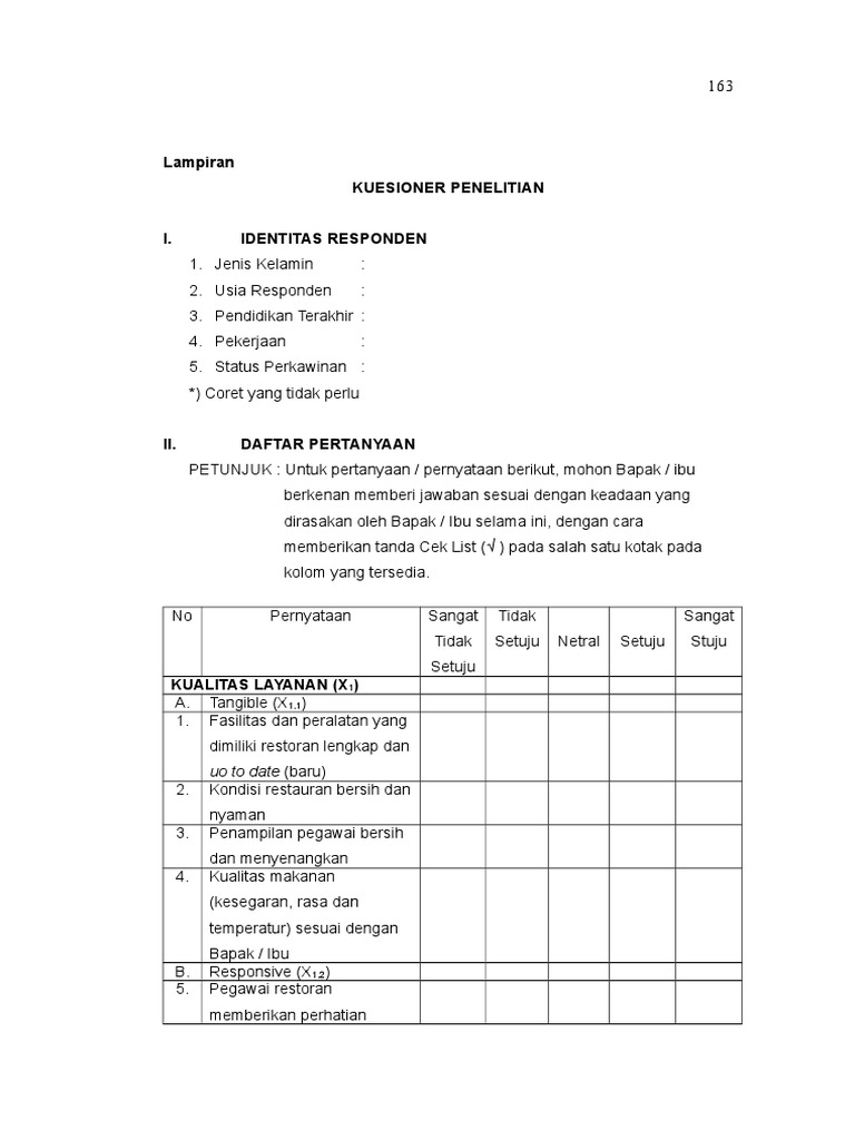 Detail Contoh Kuesioner Kepuasan Pelanggan Restoran Nomer 27