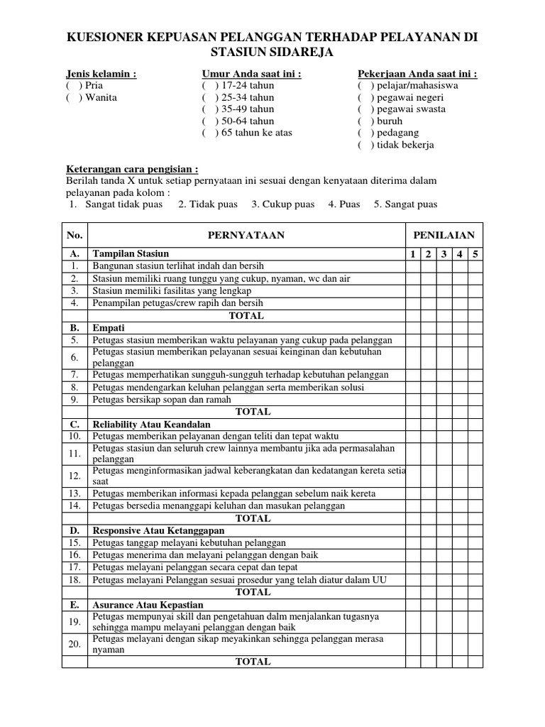 Detail Contoh Kuesioner Kepuasan Pelayanan Nomer 2