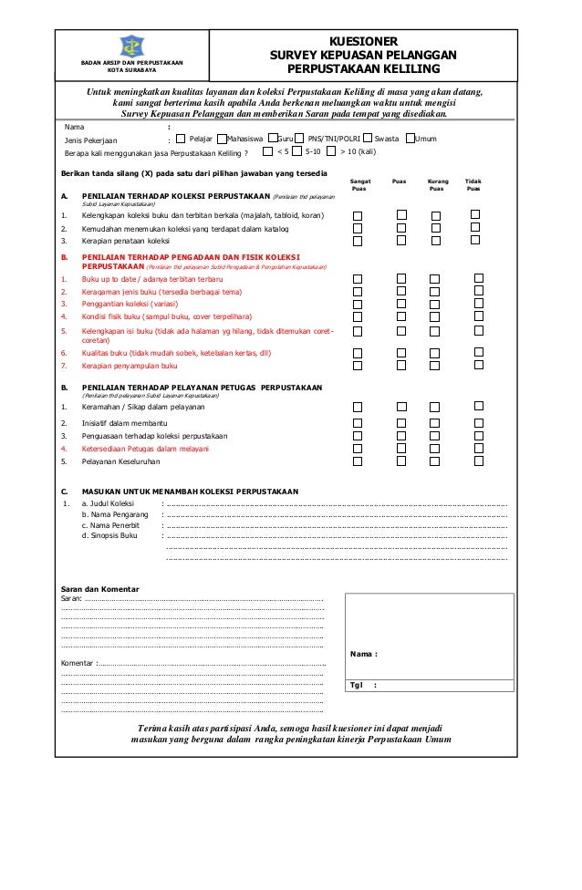 Detail Contoh Kuesioner Kepuasan Pelayanan Nomer 37