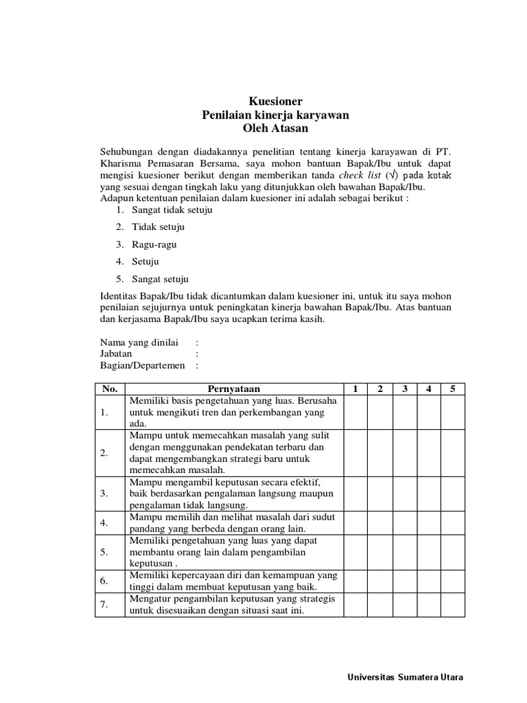 Contoh Kuesioner Kinerja Karyawan - KibrisPDR