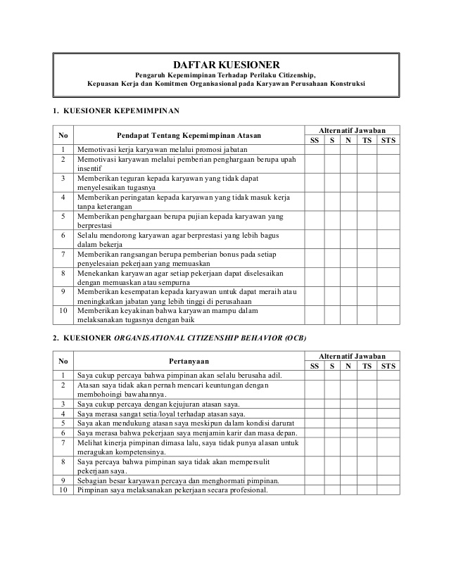 Detail Contoh Kuesioner Kinerja Karyawan Nomer 47