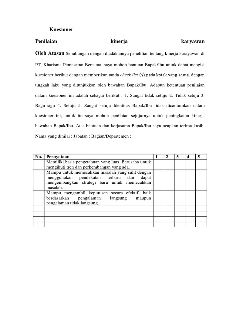 Detail Contoh Kuesioner Kinerja Karyawan Nomer 7