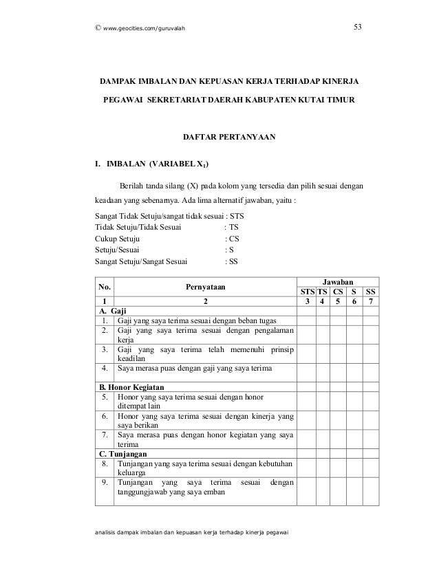 Detail Contoh Kuesioner Kinerja Karyawan Nomer 8