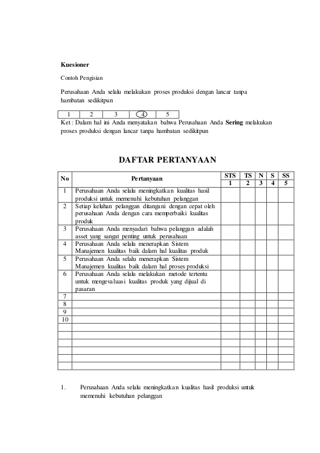 Contoh Kuesioner Kualitas Produk - KibrisPDR