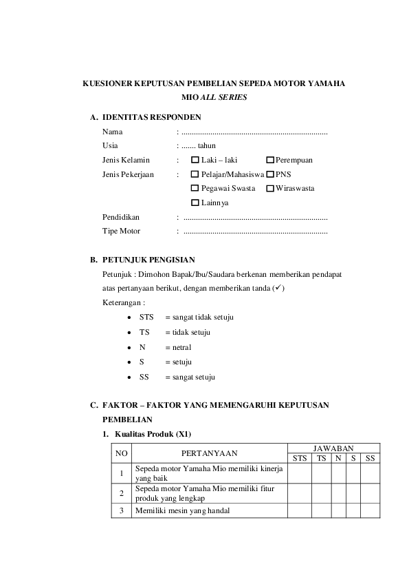 Detail Contoh Kuesioner Kualitas Produk Nomer 18