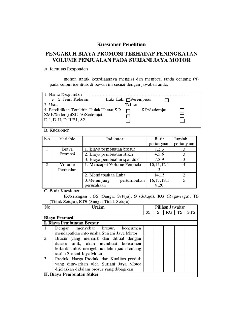 Detail Contoh Kuesioner Kualitas Produk Nomer 33