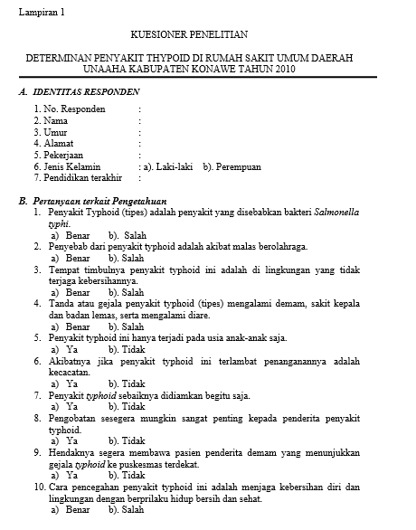 Contoh Kuesioner Penelitian Kesehatan - KibrisPDR
