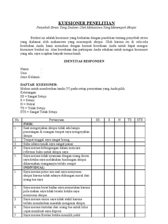 Detail Contoh Kuesioner Penelitian Kesehatan Nomer 2