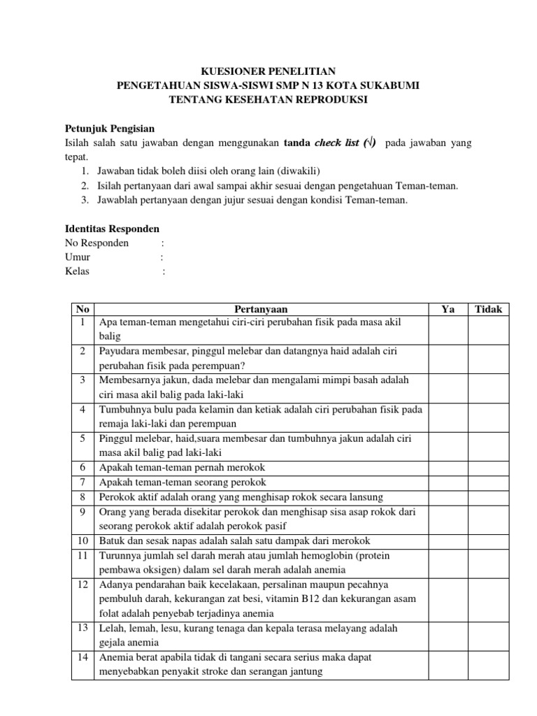 Detail Contoh Kuesioner Penelitian Kesehatan Nomer 6