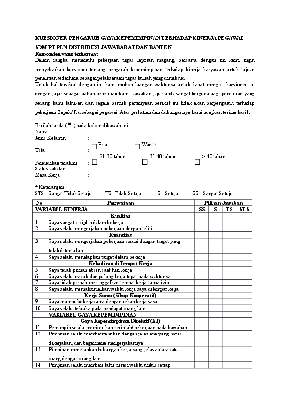 Detail Contoh Kuesioner Tertutup Nomer 3