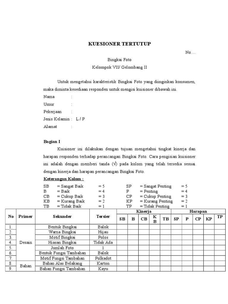 Detail Contoh Kuesioner Tertutup Nomer 9