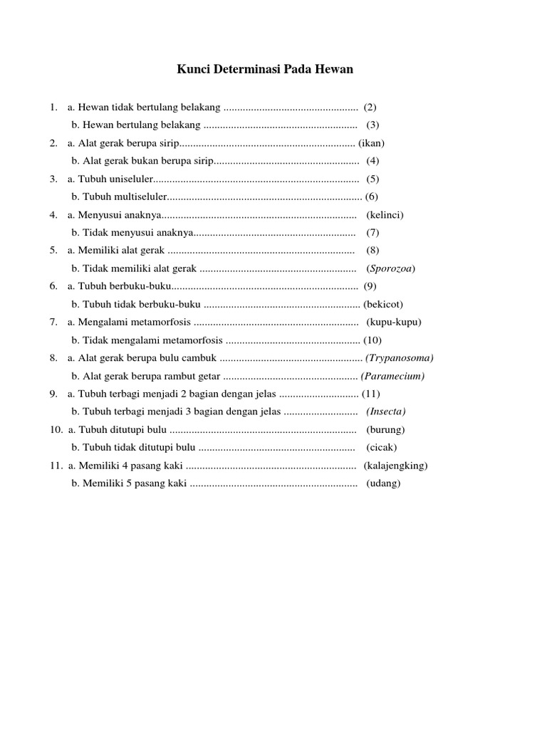 Detail Contoh Kunci Determinasi Hewan Nomer 6