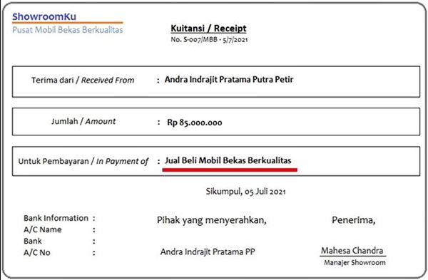 Detail Contoh Kwitansi Jual Beli Mobil Nomer 40