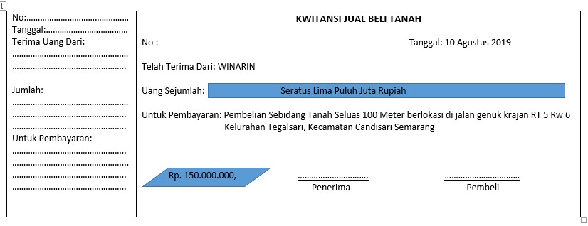 Detail Contoh Kwitansi Pembayaran Tanah Nomer 51