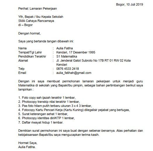 Detail Contoh Lamaran Kerja Guru Nomer 5