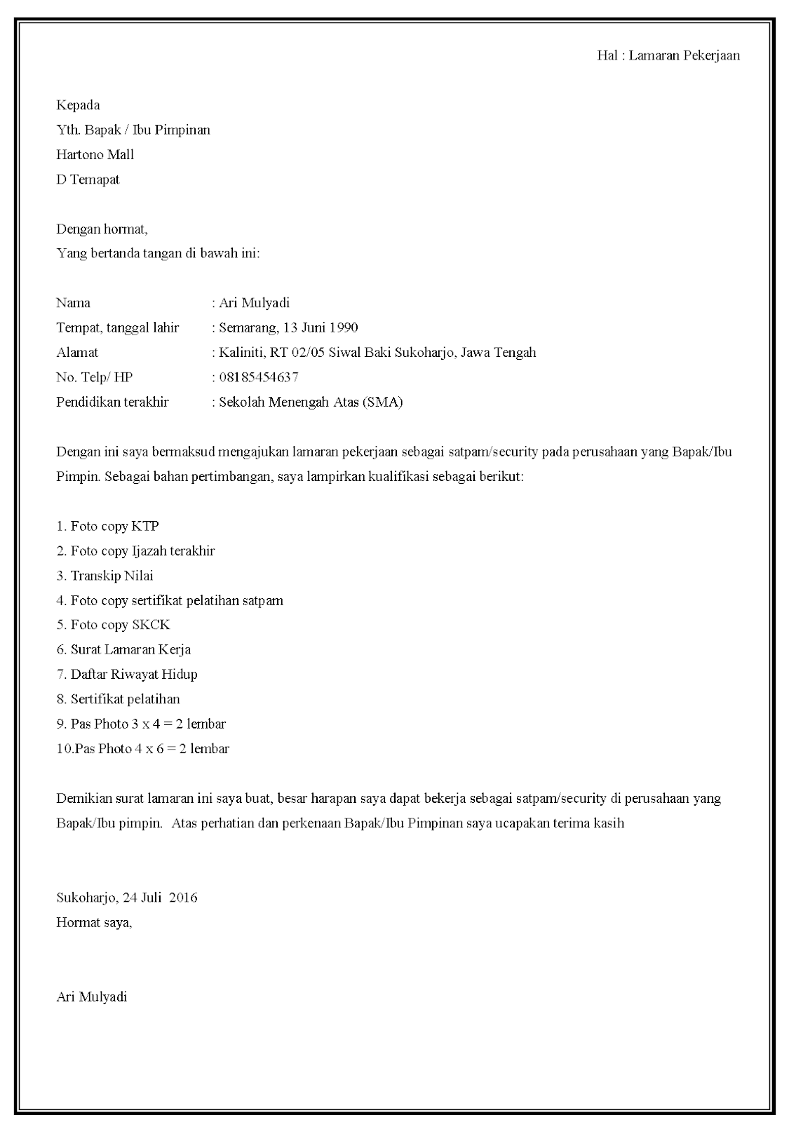 Detail Contoh Lamaran Kerja Security Nomer 17