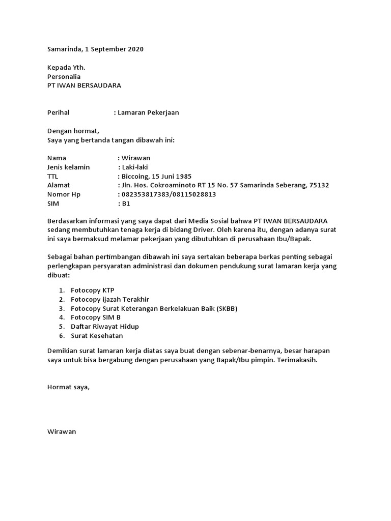 Detail Contoh Lamaran Kerja Sederhana Nomer 41