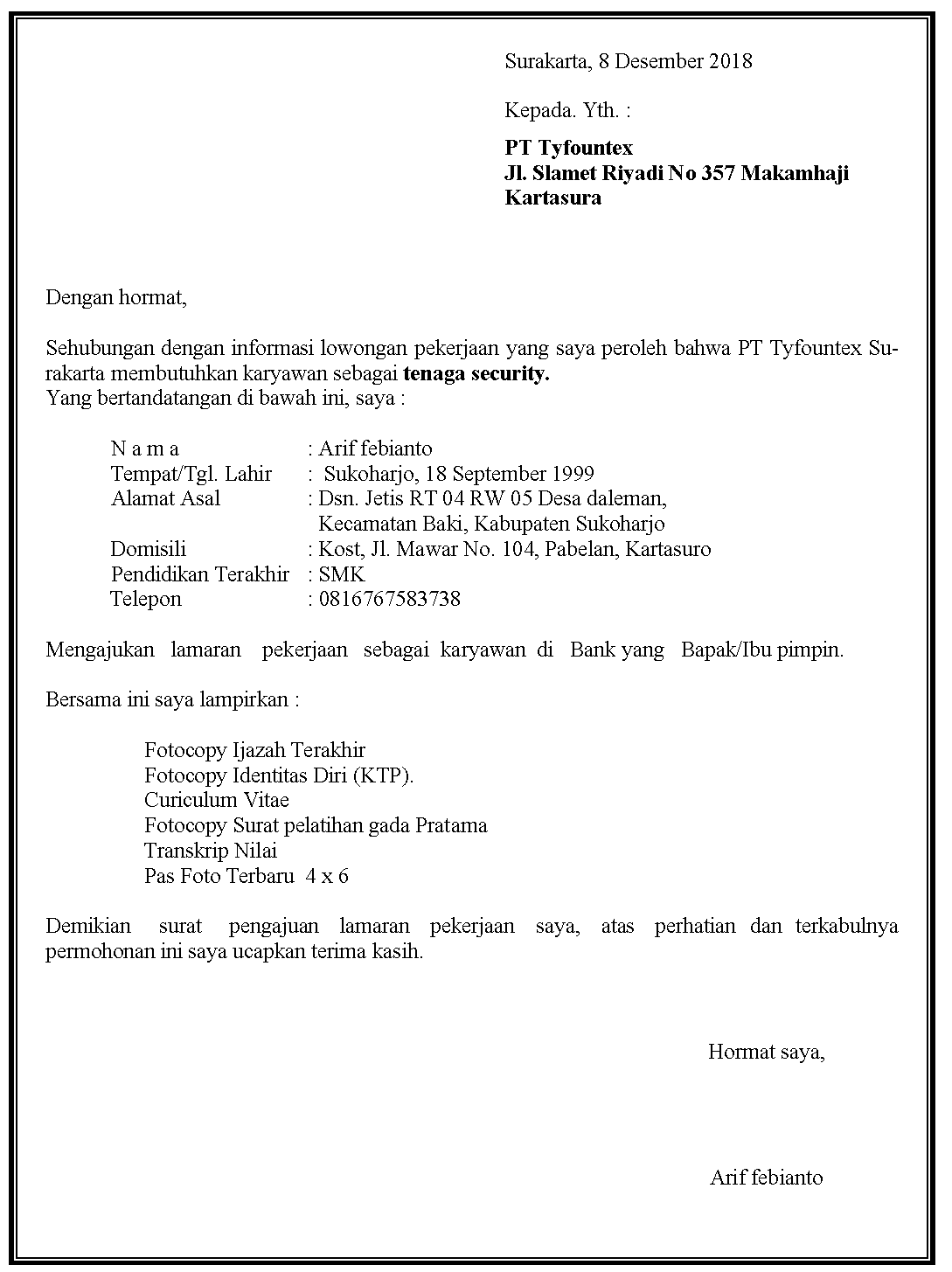 Detail Contoh Lamaran Security Nomer 27
