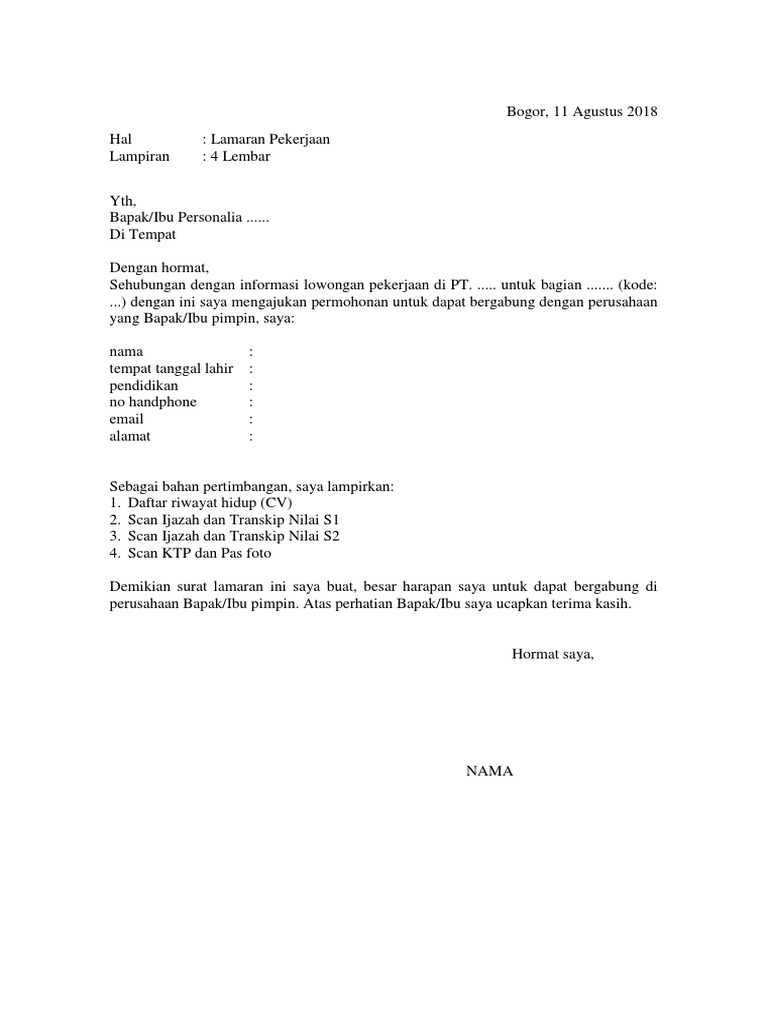 Detail Contoh Lampiran Surat Lamaran Kerja Nomer 32