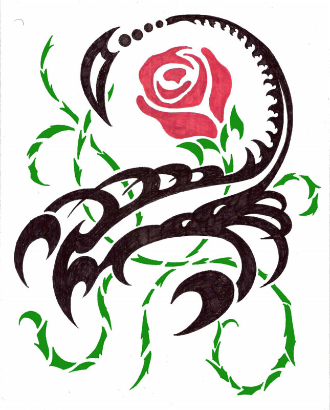 Detail Tattoo Skorpion Mit Rose Nomer 6