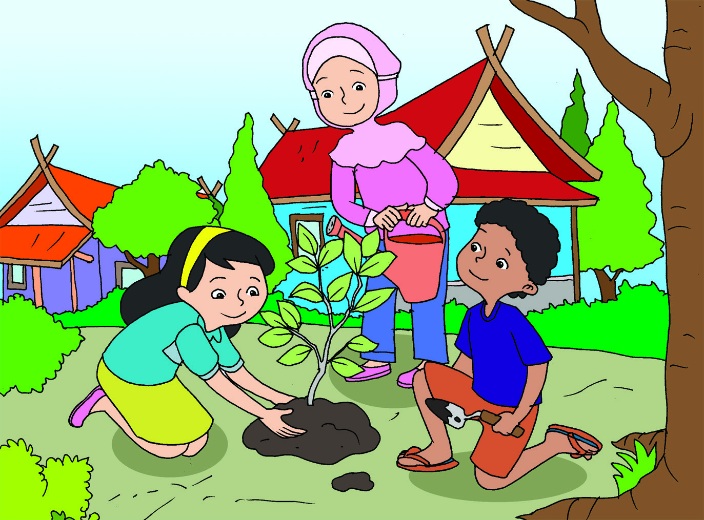 Detail Gambar Kartun Anak Menanam Pohon Nomer 25