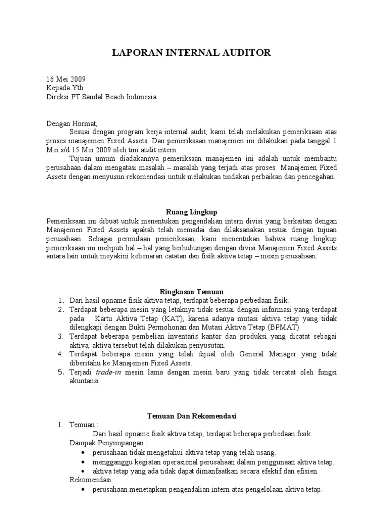 Detail Contoh Laporan Audit Manajemen Nomer 42