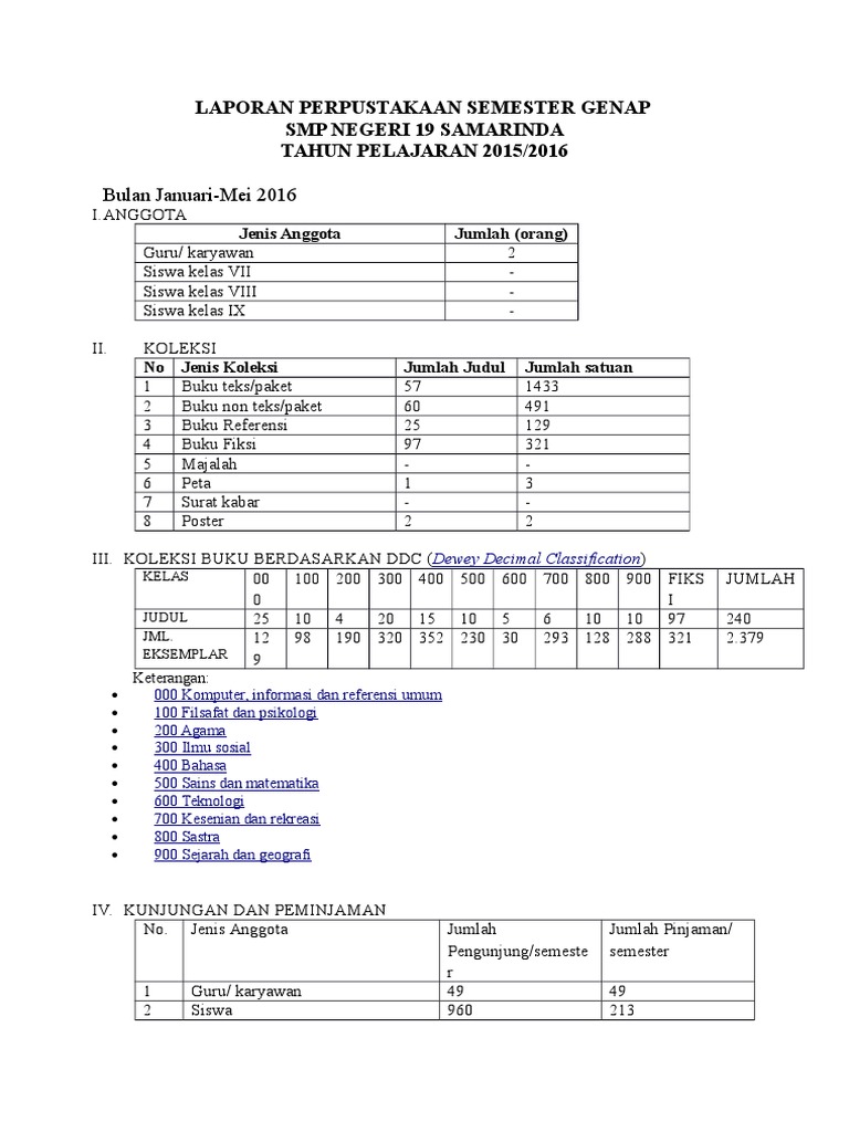 Contoh Laporan Bulanan Perpustakaan - KibrisPDR