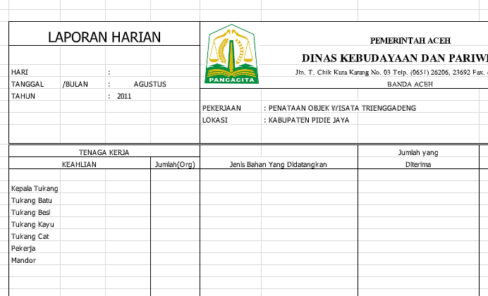 Download Contoh Laporan Harian Nomer 1