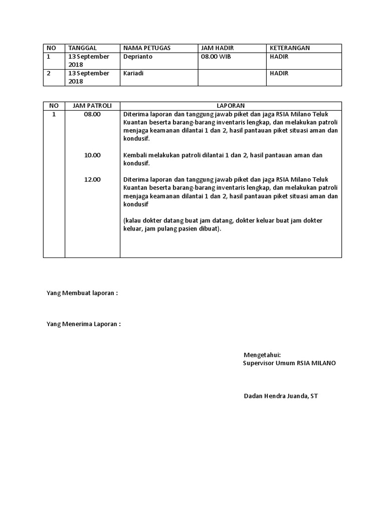 Detail Contoh Laporan Harian Satpam Nomer 13
