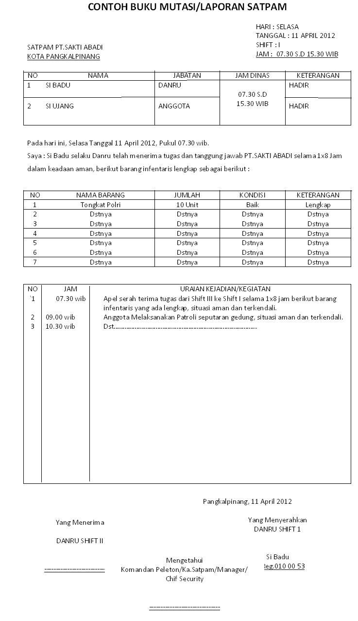 Detail Contoh Laporan Harian Satpam Nomer 15