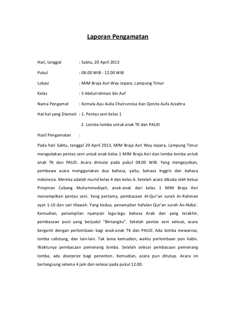 Detail Contoh Laporan Hasil Observasi Singkat Nomer 11