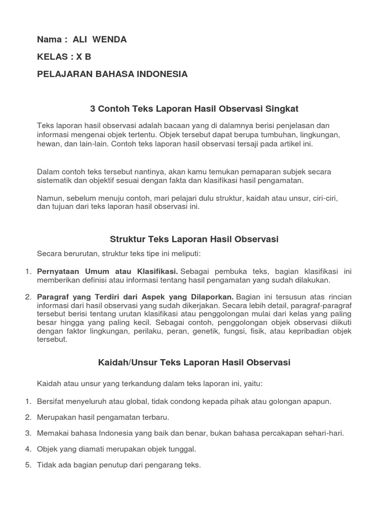 Detail Contoh Laporan Hasil Observasi Singkat Nomer 22