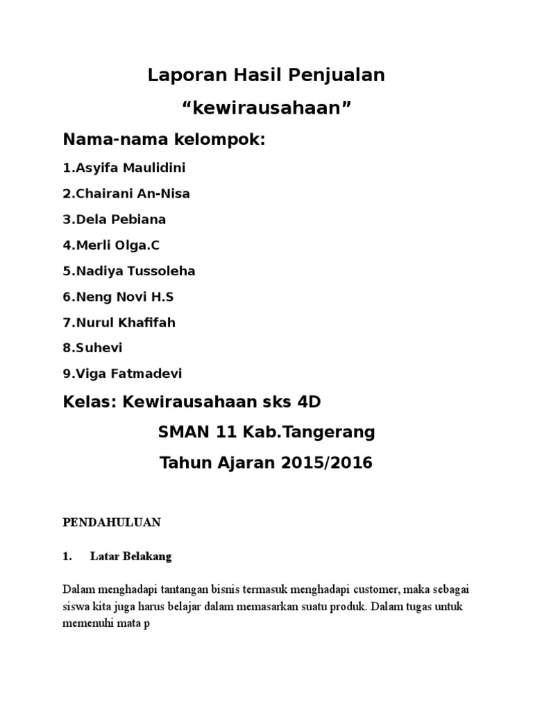 Detail Contoh Laporan Hasil Penjualan Nomer 11