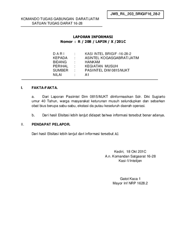 Detail Contoh Laporan Intelijen Nomer 12