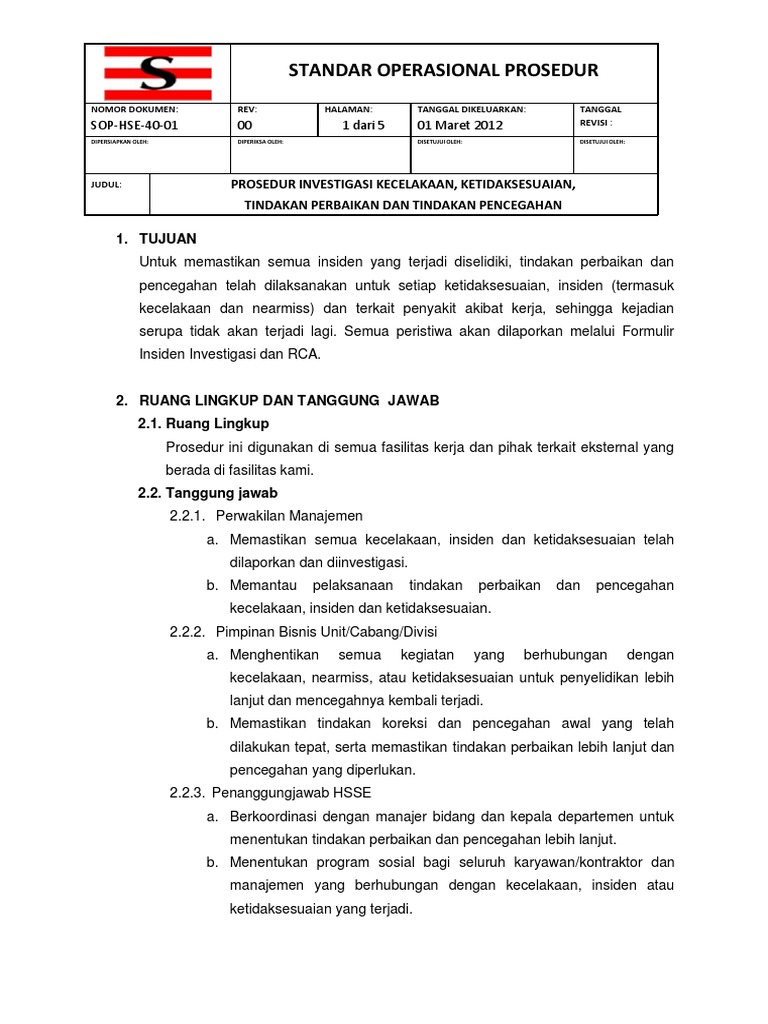 Detail Contoh Laporan Investigasi Kecelakaan Kerja Nomer 11