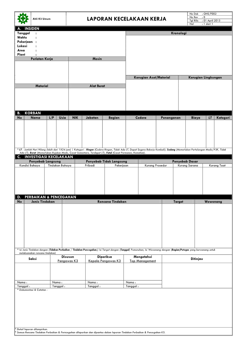 Detail Contoh Laporan Investigasi Kecelakaan Kerja Nomer 3