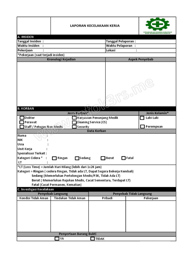 Detail Contoh Laporan Investigasi Kecelakaan Kerja Nomer 6