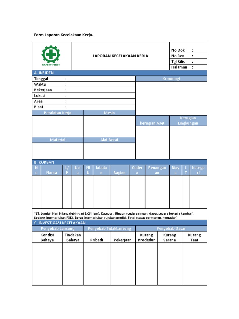 Detail Contoh Laporan Investigasi Kecelakaan Kerja Nomer 9