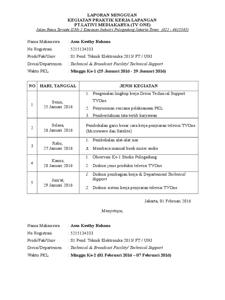 Detail Contoh Laporan Kegiatan Pkl Nomer 10