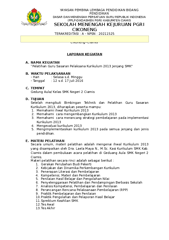 Detail Contoh Laporan Kegiatan Sekolah Nomer 46