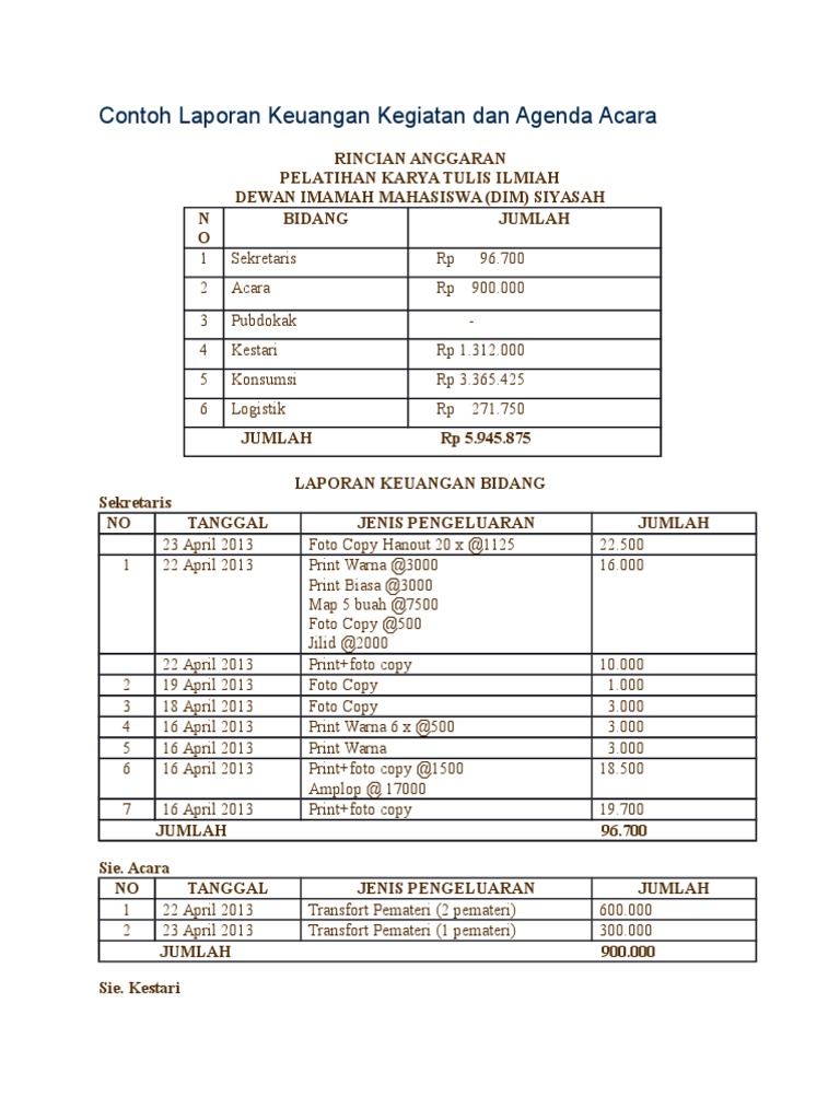 Detail Contoh Laporan Kerja Nomer 49