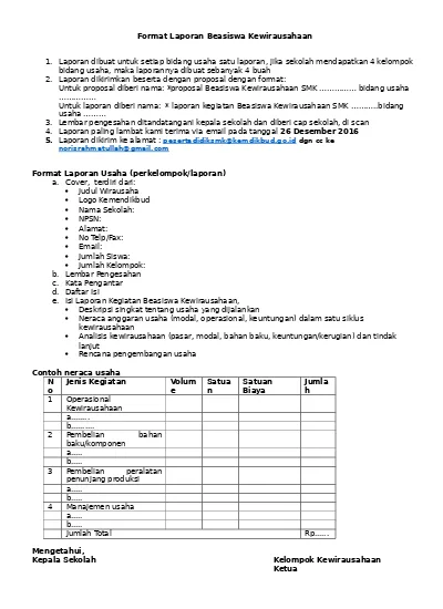 Detail Contoh Laporan Kewirausahaan Smk Nomer 37